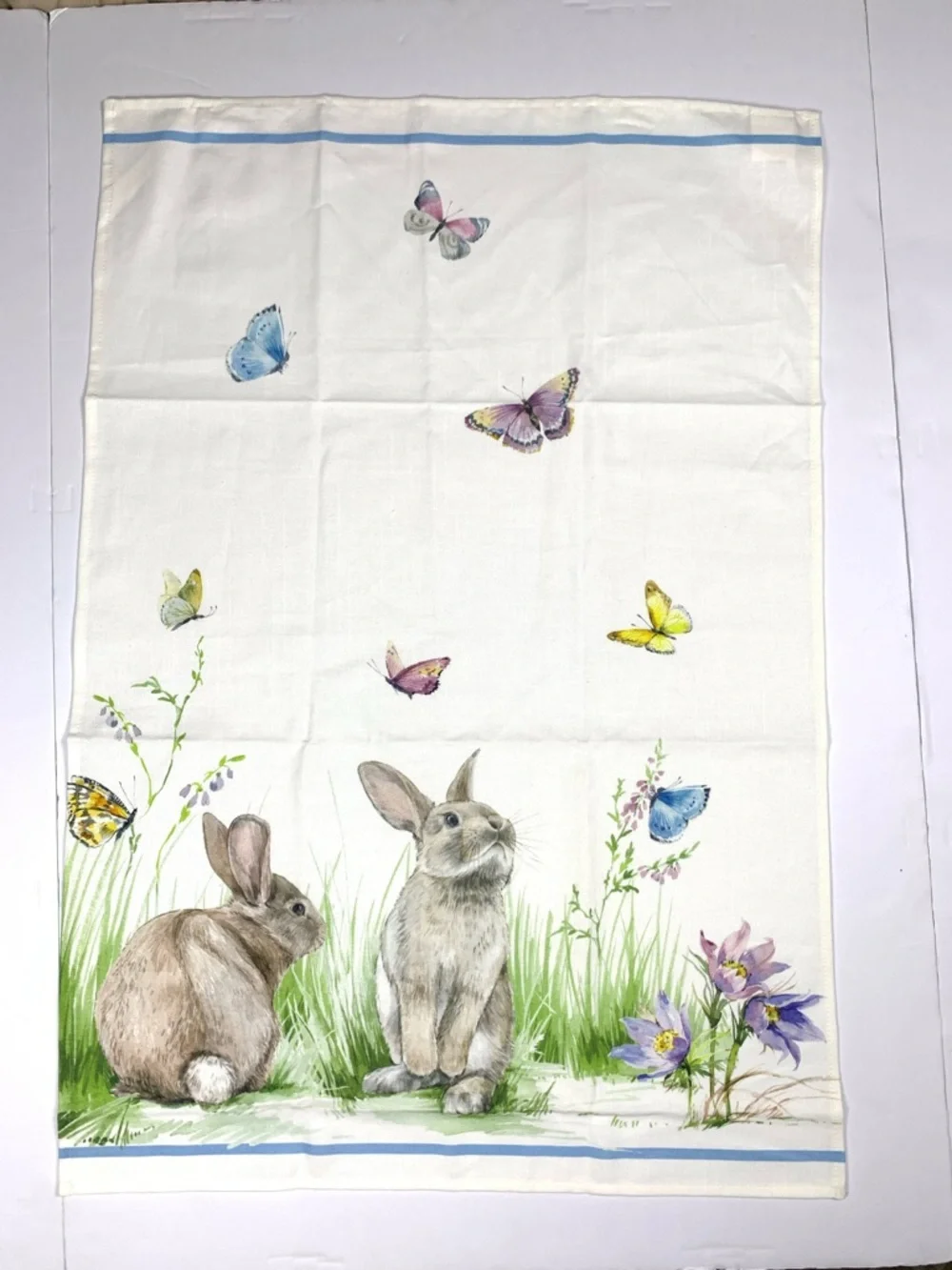 Williams Sonoma Unused Bunny Butterfly Tea Towels Set 2 Easter Floral